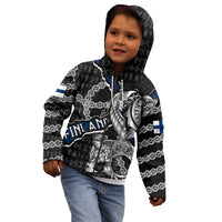 Personalized Finland Vikings Kid Hoodie Nordic Lion Bound in Runes and Chains