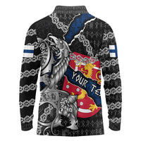 Personalized Finland Vikings Long Sleeve Polo Shirt Nordic Lion Bound in Runes and Chains