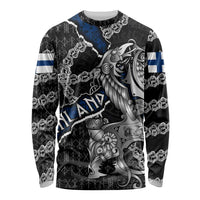 Personalized Finland Vikings Long Sleeve Shirt Nordic Lion Bound in Runes and Chains
