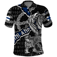 Personalized Finland Vikings Polo Shirt Nordic Lion Bound in Runes and Chains