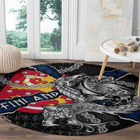 Finland Vikings Round Carpet Nordic Lion Bound in Runes and Chains