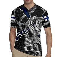 Personalized Finland Vikings Rugby Jersey Nordic Lion Bound in Runes and Chains