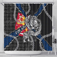 Finland Vikings Shower Curtain Nordic Lion Bound in Runes and Chains