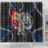 Finland Vikings Shower Curtain Nordic Lion Bound in Runes and Chains