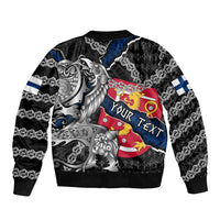 Personalized Finland Vikings Sleeve Zip Bomber Jacket Nordic Lion Bound in Runes and Chains