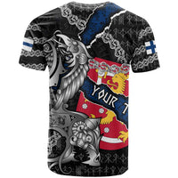 Personalized Finland Vikings T Shirt Nordic Lion Bound in Runes and Chains
