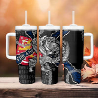 Finland Vikings Tumbler With Handle Nordic Lion Bound in Runes and Chains