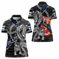 Personalized Finland Vikings Women Polo Shirt Nordic Lion Bound in Runes and Chains