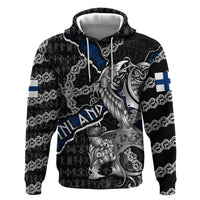 Personalized Finland Vikings Zip Hoodie Nordic Lion Bound in Runes and Chains