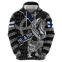 Personalized Finland Vikings Zip Hoodie Nordic Lion Bound in Runes and Chains