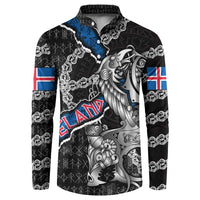 Personalized Iceland Vikings Button Sweatshirt Nordic Lion Bound in Runes and Chains