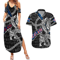 Personalized Iceland Vikings Couples Matching Summer Maxi Dress and Hawaiian Shirt Nordic Lion Bound in Runes and Chains