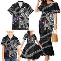 Personalized Iceland Vikings Family Matching Mermaid Dress and Hawaiian Shirt Nordic Lion Bound in Runes and Chains