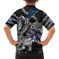 Personalized Iceland Vikings Family Matching Off Shoulder Short Dress and Hawaiian Shirt Nordic Lion Bound in Runes and Chains