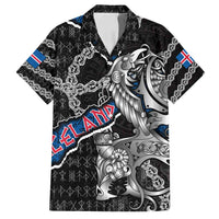Personalized Iceland Vikings Family Matching Off Shoulder Short Dress and Hawaiian Shirt Nordic Lion Bound in Runes and Chains