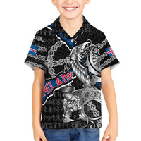 Personalized Iceland Vikings Family Matching Short Sleeve Bodycon Dress and Hawaiian Shirt Nordic Lion Bound in Runes and Chains