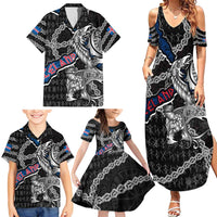 Personalized Iceland Vikings Family Matching Summer Maxi Dress and Hawaiian Shirt Nordic Lion Bound in Runes and Chains
