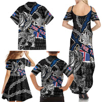 Personalized Iceland Vikings Family Matching Summer Maxi Dress and Hawaiian Shirt Nordic Lion Bound in Runes and Chains