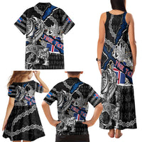 Personalized Iceland Vikings Family Matching Tank Maxi Dress and Hawaiian Shirt Nordic Lion Bound in Runes and Chains