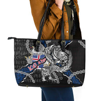 Iceland Vikings Leather Tote Bag Nordic Lion Bound in Runes and Chains