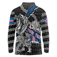 Personalized Iceland Vikings Long Sleeve Polo Shirt Nordic Lion Bound in Runes and Chains