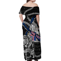 Personalized Iceland Vikings Off Shoulder Maxi Dress Nordic Lion Bound in Runes and Chains