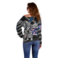 Personalized Iceland Vikings Off Shoulder Sweater Nordic Lion Bound in Runes and Chains