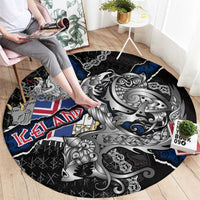 Iceland Vikings Round Carpet Nordic Lion Bound in Runes and Chains