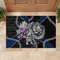 Iceland Vikings Rubber Doormat Nordic Lion Bound in Runes and Chains
