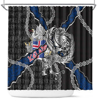 Iceland Vikings Shower Curtain Nordic Lion Bound in Runes and Chains