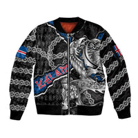 Personalized Iceland Vikings Sleeve Zip Bomber Jacket Nordic Lion Bound in Runes and Chains