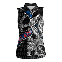 Personalized Iceland Vikings Women Sleeveless Polo Shirt Nordic Lion Bound in Runes and Chains