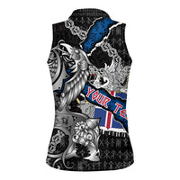 Personalized Iceland Vikings Women Sleeveless Polo Shirt Nordic Lion Bound in Runes and Chains