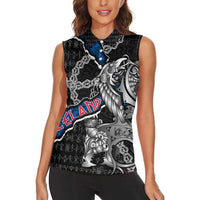 Personalized Iceland Vikings Women Sleeveless Polo Shirt Nordic Lion Bound in Runes and Chains