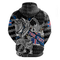 Personalized Iceland Vikings Zip Hoodie Nordic Lion Bound in Runes and Chains
