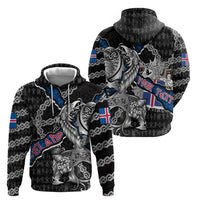 Personalized Iceland Vikings Zip Hoodie Nordic Lion Bound in Runes and Chains