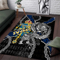 Sweden Vikings Area Rug Nordic Lion Bound in Runes and Chains