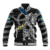 Personalized Sweden Vikings Baseball Jacket Nordic Lion Bound in Runes and Chains