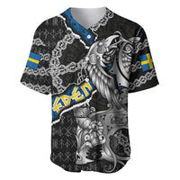 Personalized Sweden Vikings Baseball Jersey Nordic Lion Bound in Runes and Chains