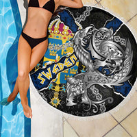Sweden Vikings Beach Blanket Nordic Lion Bound in Runes and Chains