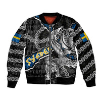 Personalized Sweden Vikings Bomber Jacket Nordic Lion Bound in Runes and Chains