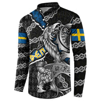 Personalized Sweden Vikings Button Sweatshirt Nordic Lion Bound in Runes and Chains
