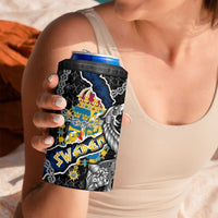 Sweden Vikings 4 in 1 Can Cooler Tumbler Nordic Lion Bound in Runes and Chains