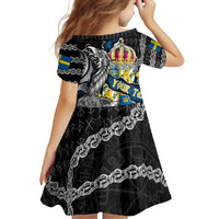 Personalized Sweden Vikings Family Matching Long Sleeve Bodycon Dress and Hawaiian Shirt Nordic Lion Bound in Runes and Chains