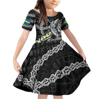 Personalized Sweden Vikings Family Matching Off Shoulder Short Dress and Hawaiian Shirt Nordic Lion Bound in Runes and Chains