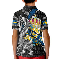 Personalized Sweden Vikings Kid Polo Shirt Nordic Lion Bound in Runes and Chains