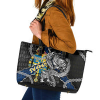 Sweden Vikings Leather Tote Bag Nordic Lion Bound in Runes and Chains