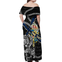 Personalized Sweden Vikings Off Shoulder Maxi Dress Nordic Lion Bound in Runes and Chains