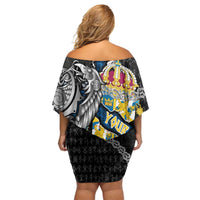 Personalized Sweden Vikings Off Shoulder Short Dress Nordic Lion Bound in Runes and Chains