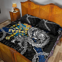 Sweden Vikings Quilt Bed Set Nordic Lion Bound in Runes and Chains